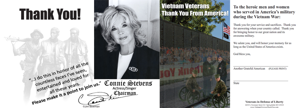 Connie Stevens & Larry Gatlin Ask YOU to join them in showing our Vietnam Veterans the respect and honor they have always deserved.